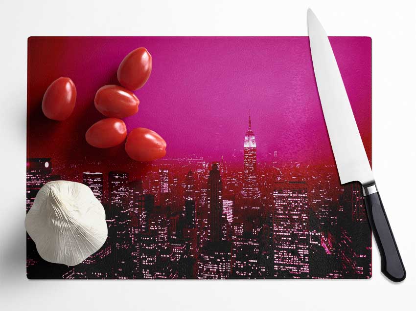 New York City Pink Skies Glass Chopping Board