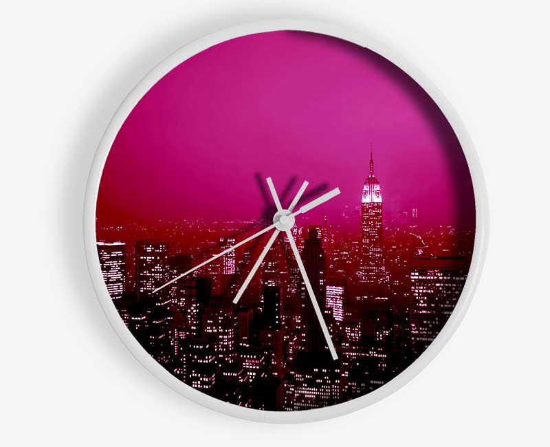 New York City Pink Skies Clock - Wallart-Direct UK