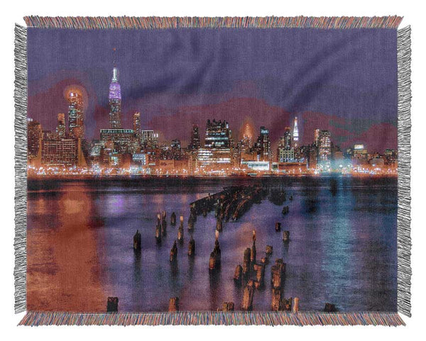 New York City Purple Sky Reflections Woven Blanket