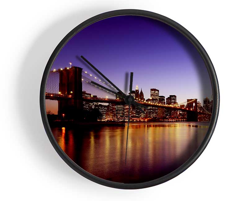 New York City Reflections Of Brooklyn Bridge Clock - Wallart-Direct UK