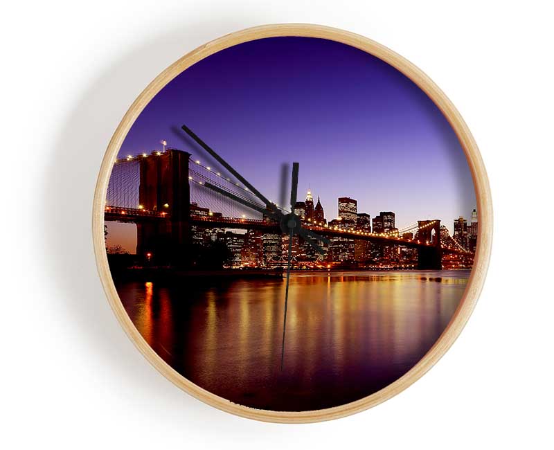 New York City Reflections Of Brooklyn Bridge Clock - Wallart-Direct UK