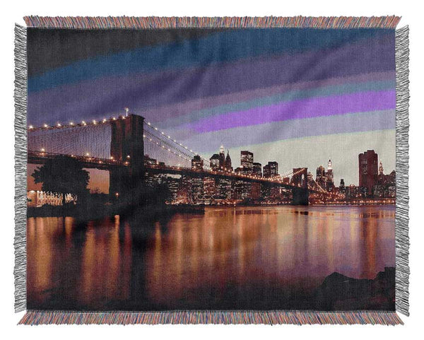 New York City Reflections Of Brooklyn Bridge Woven Blanket