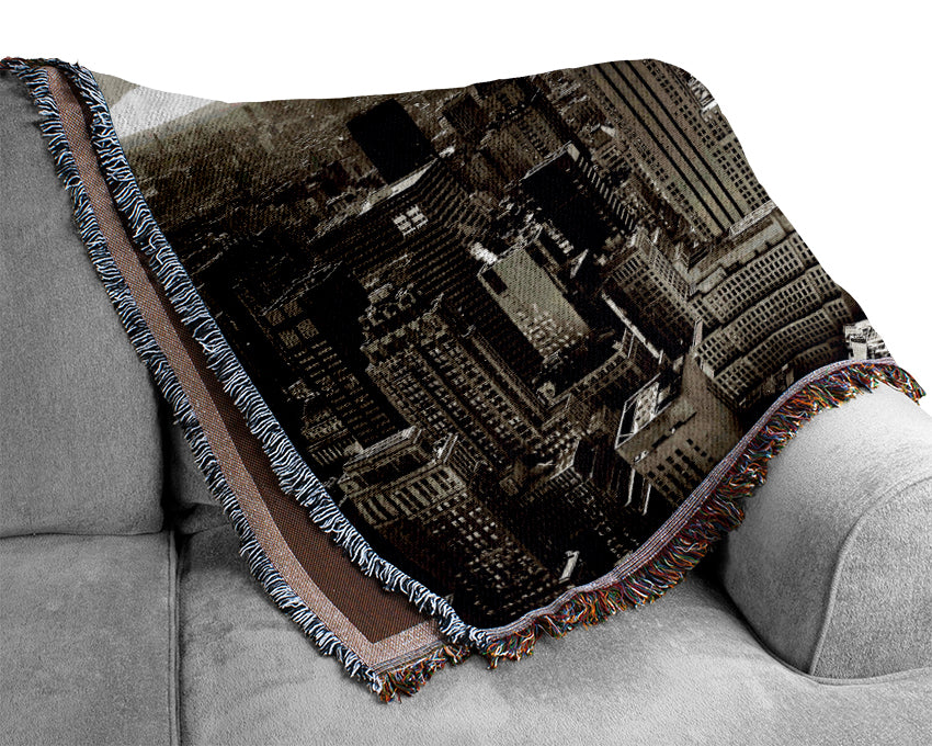 New York City Roof Tops Sepia Woven Blanket