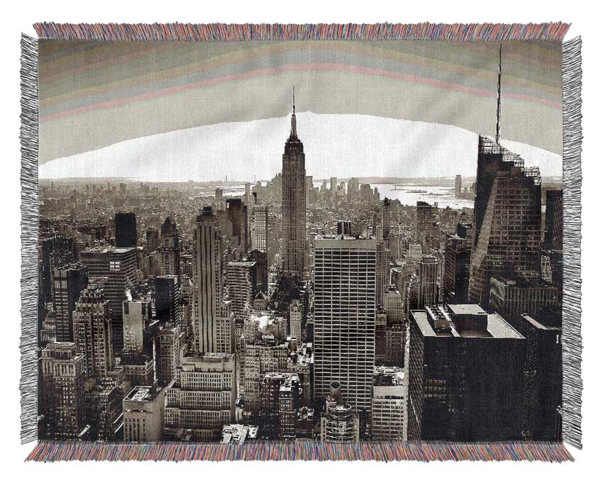 New York City Roof Tops Sepia Woven Blanket