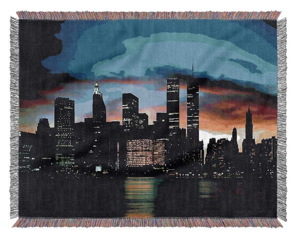 New York City Twin Towers At Night Woven Blanket