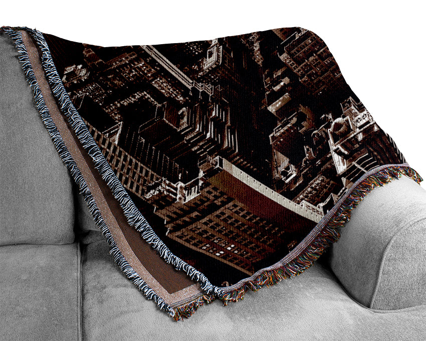 New York City View From The Empire State Sepia Woven Blanket