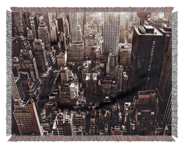 New York City View From The Empire State Sepia Woven Blanket