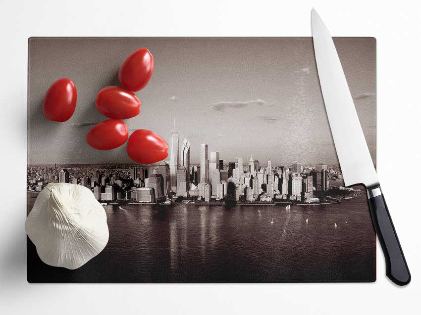 New York City Waters Brown Glass Chopping Board