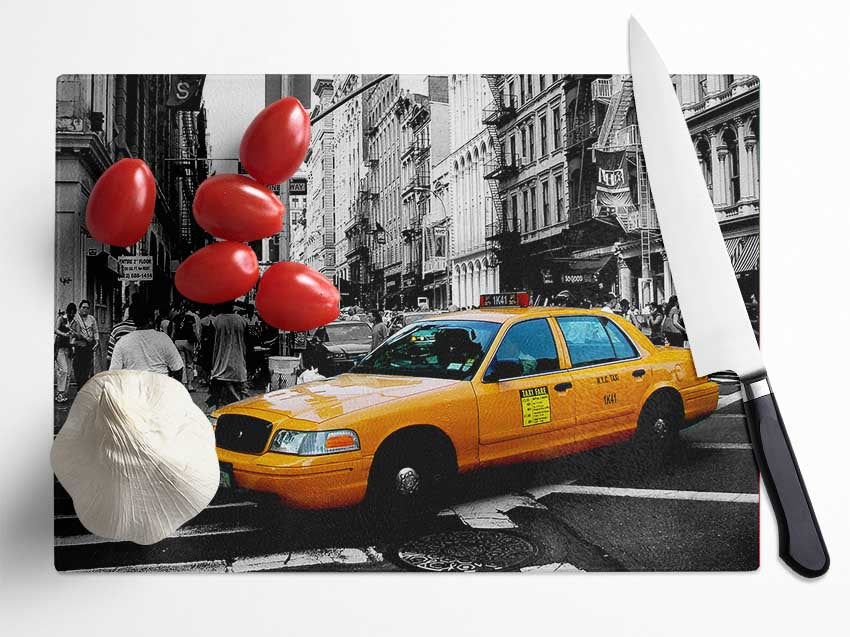 New York City Yellow Cab Crossing Glass Chopping Board