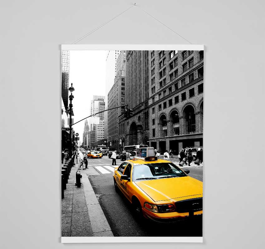 New York City Yellow Taxi Cab On B n W Hanging Poster - Wallart-Direct UK