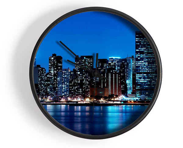 New York Empire State Blue Nights Clock - Wallart-Direct UK