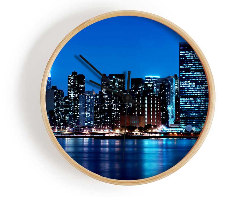 New York Empire State Blue Nights Clock - Wallart-Direct UK