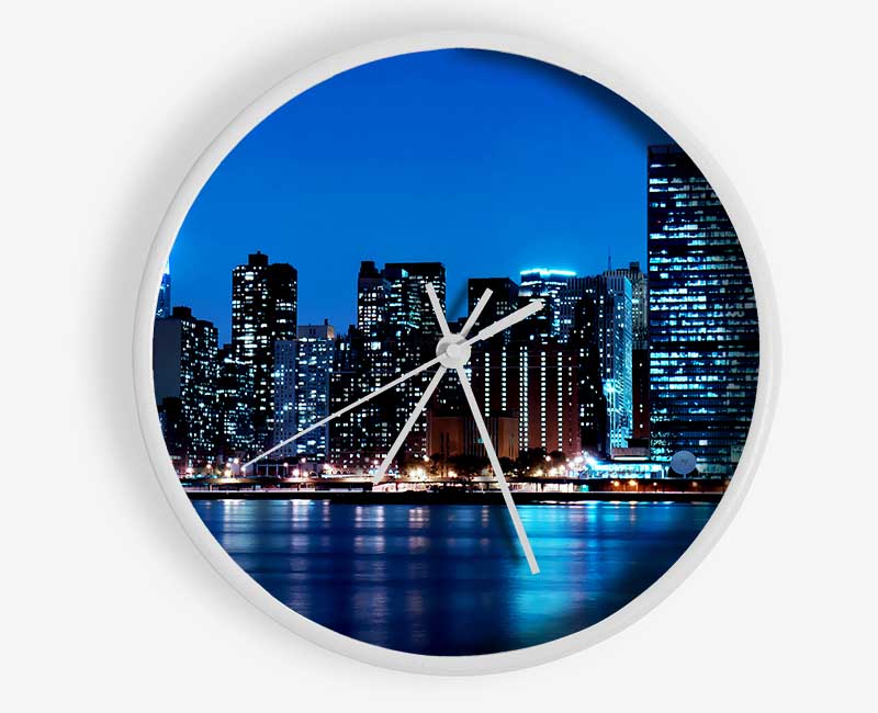 New York Empire State Blue Nights Clock - Wallart-Direct UK