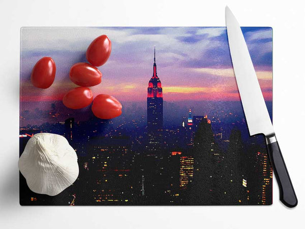 New York Empire State Pink Glow Glass Chopping Board