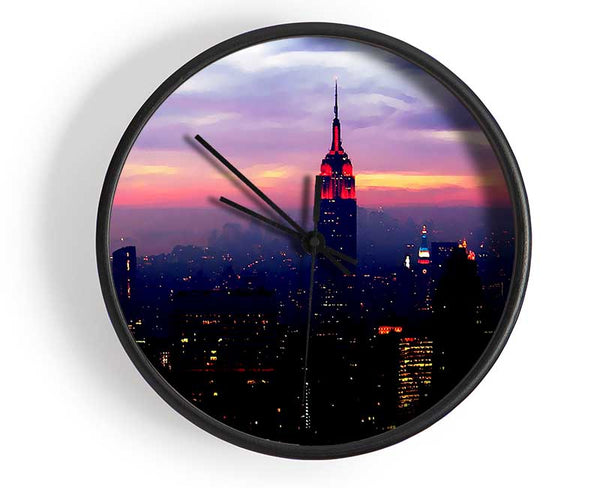 New York Empire State Pink Glow Clock - Wallart-Direct UK