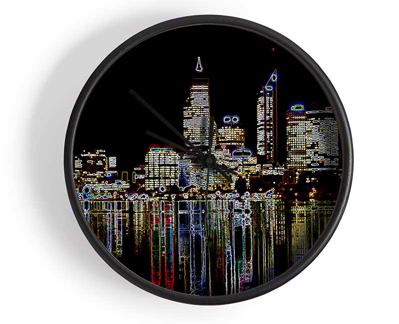 New York Harbour Reflections Black Clock - Wallart-Direct UK