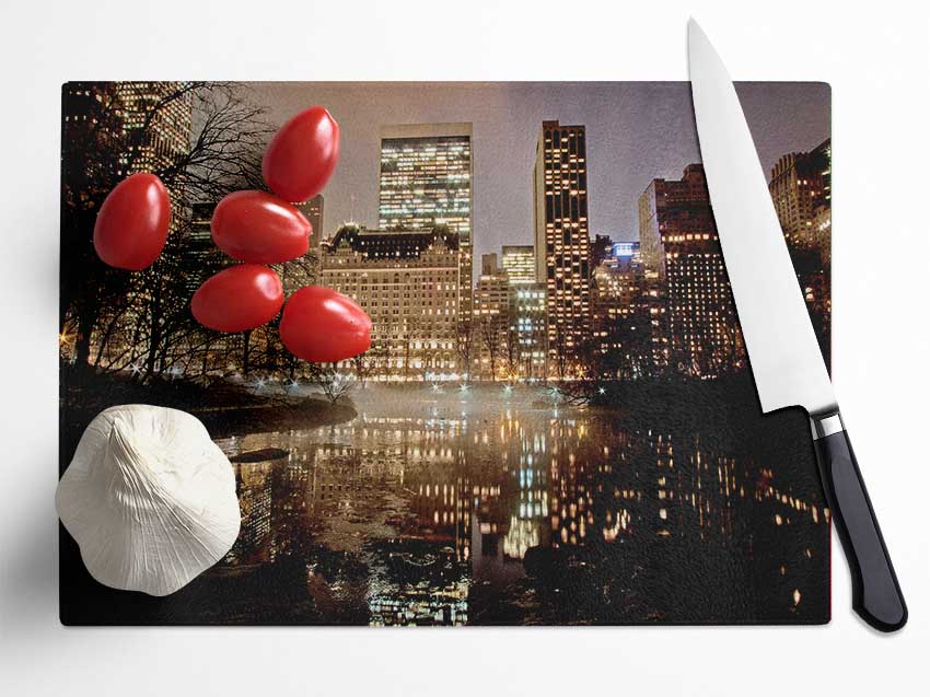 New York Lights Glass Chopping Board