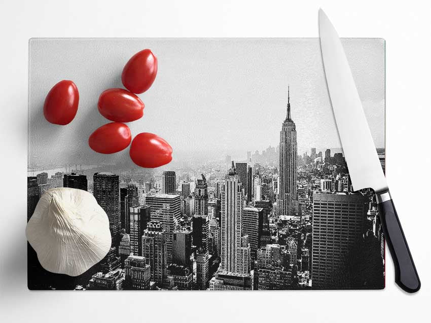 New York Empire State Skyline B n W Glass Chopping Board