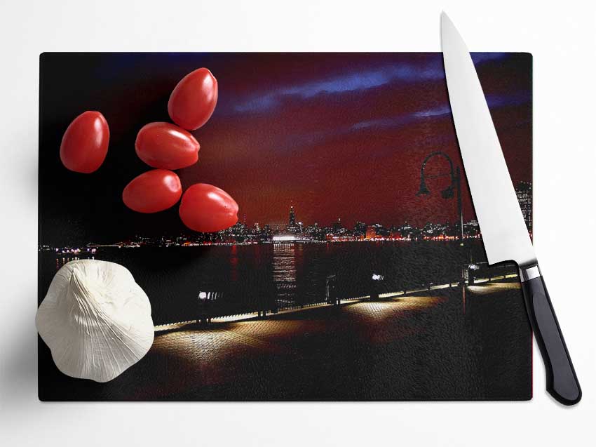 New York Skyline At Night Glass Chopping Board