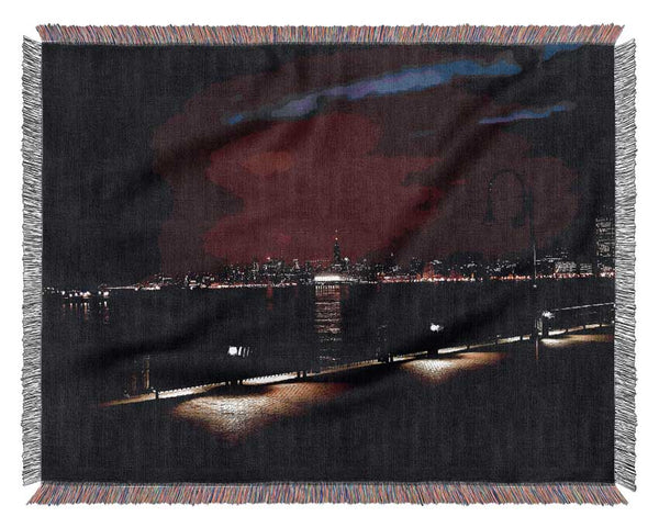 New York Skyline At Night Woven Blanket