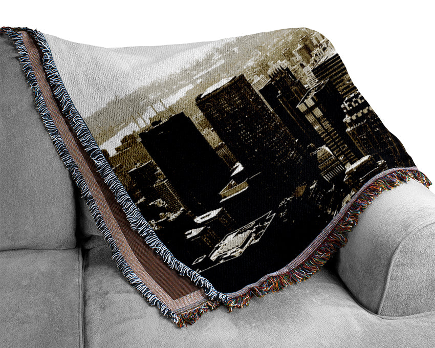 New York Skyline Sepia Woven Blanket