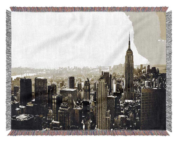 New York Skyline Sepia Woven Blanket