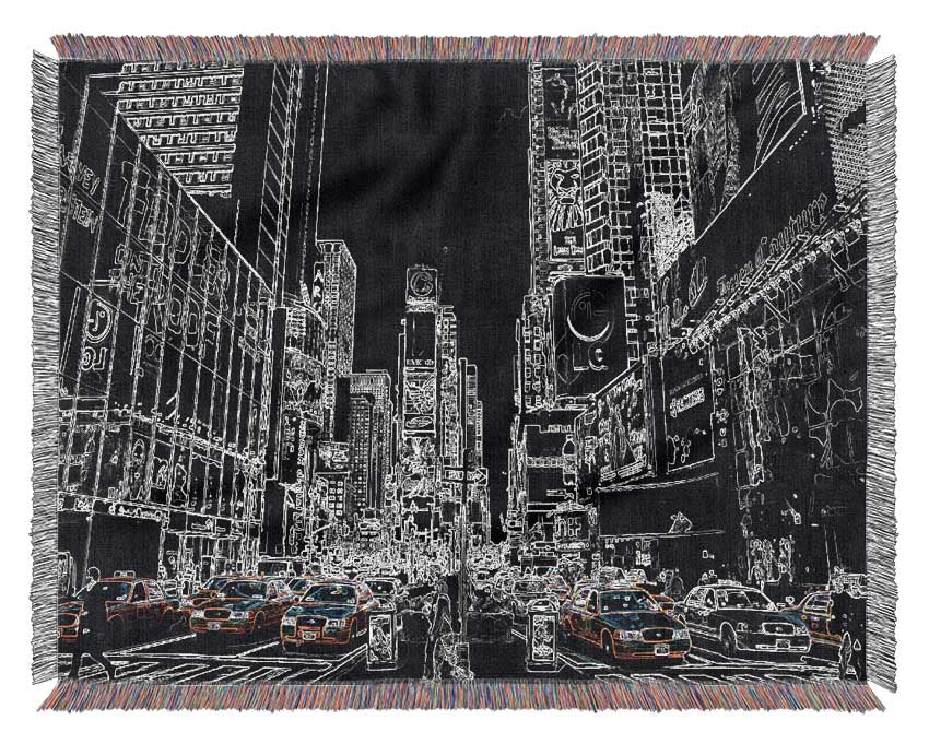 New York Street Taxi Psychedelic Woven Blanket