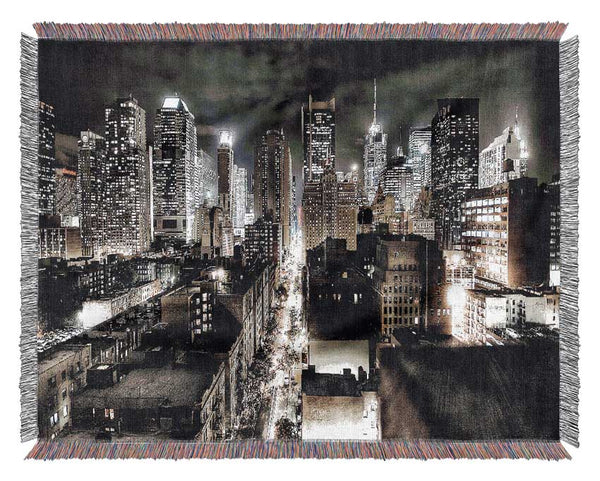 New York Streets At Night Woven Blanket