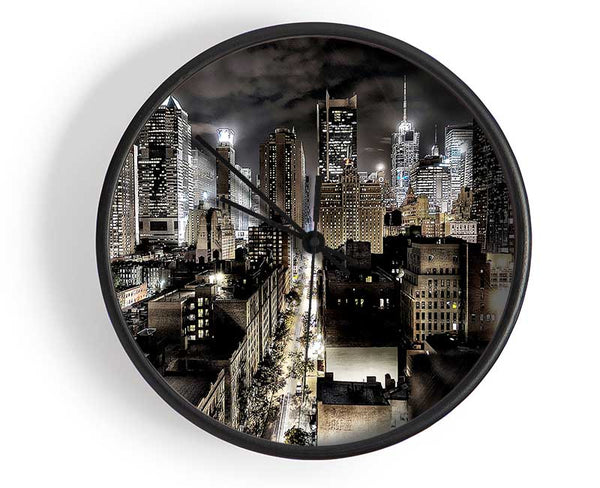 New York Streets At Night Clock - Wallart-Direct UK