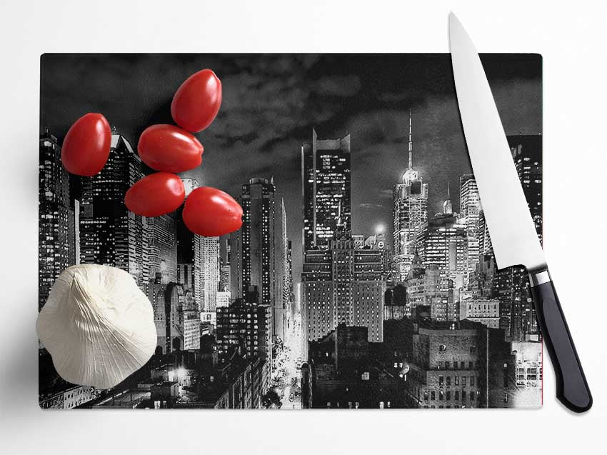 New York Streets B n W Glass Chopping Board