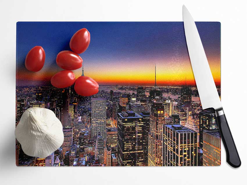 New York Sundown Glass Chopping Board