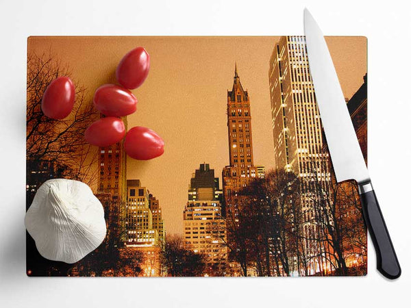 New York Sunset Glass Chopping Board