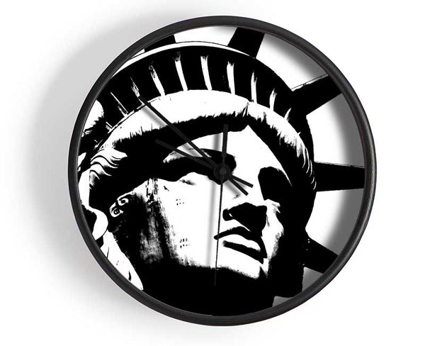 New York The Statue Of Liberty B n W Clock - Wallart-Direct UK