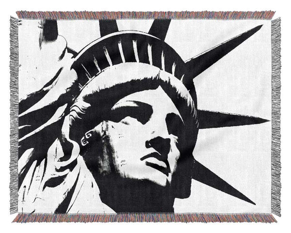 New York The Statue Of Liberty B n W Woven Blanket