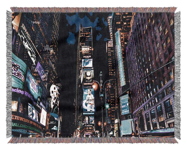 New York Times Square Blue Skys At Night Woven Blanket