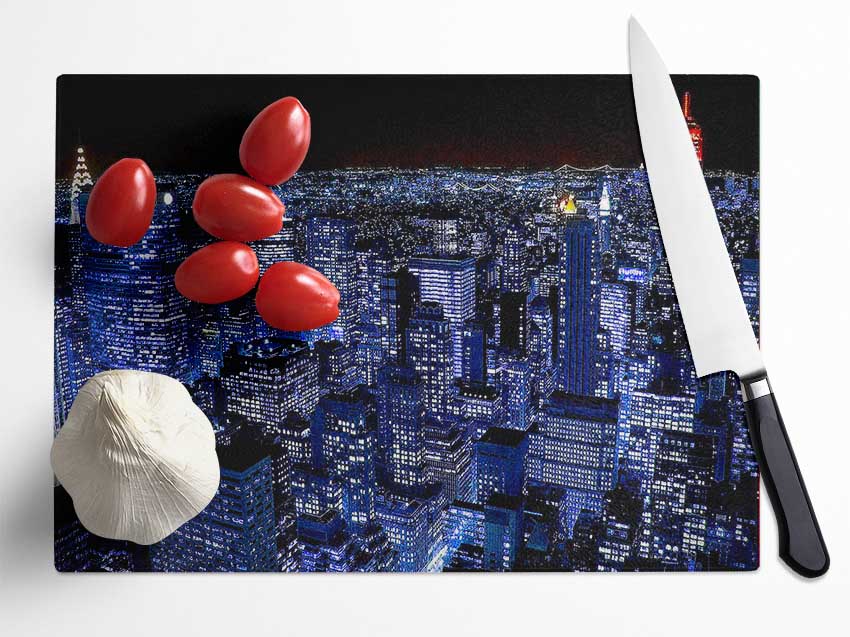 New York City Night Blues Red Top Glass Chopping Board