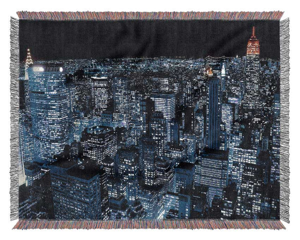 New York City Night Blues Red Top Woven Blanket