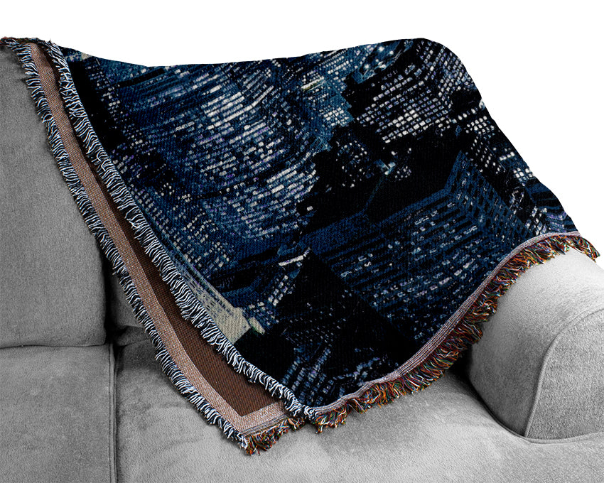 New York City Night Blues Red Top Woven Blanket