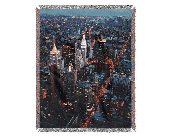 Nyc Ariel View City Lights Woven Blanket