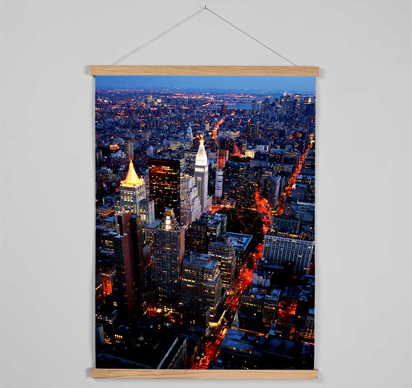 Nyc Ariel View City Lights Hanging Poster - Wallart-Direct UK