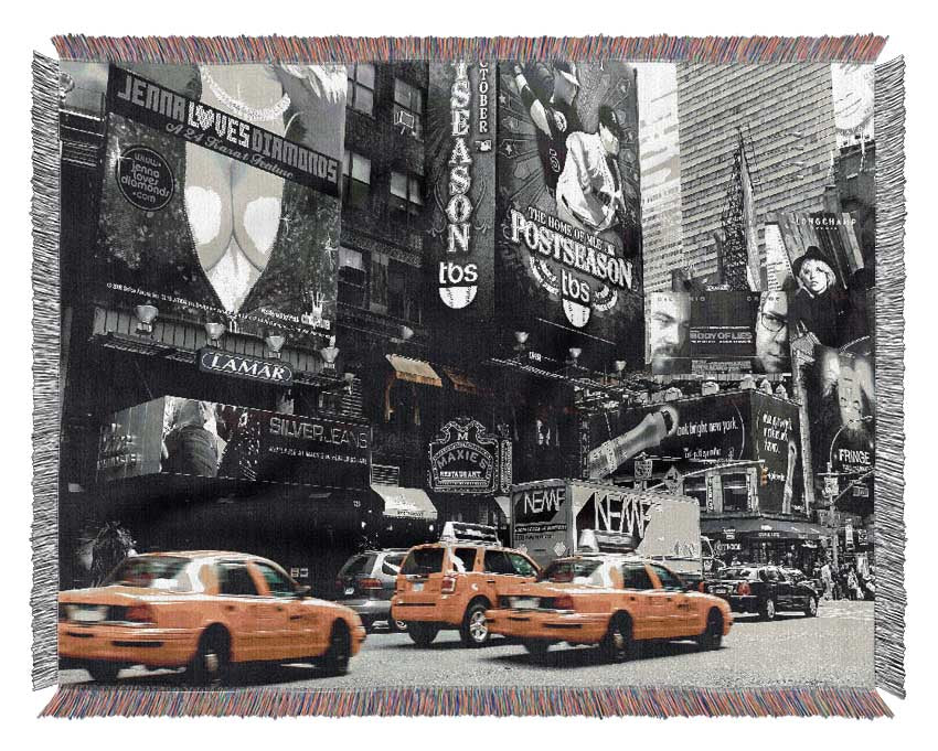 Nyc Broadway Cabs B n W Yellow Woven Blanket