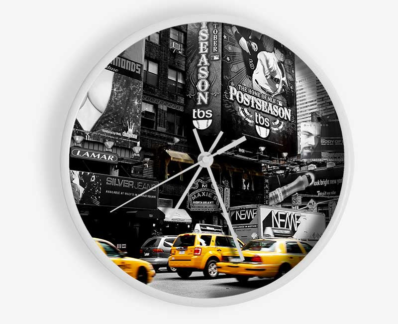 Nyc Broadway Cabs B n W Yellow Clock - Wallart-Direct UK