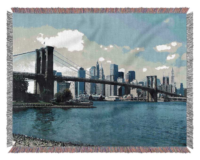 Nyc Brooklyn Blue Woven Blanket