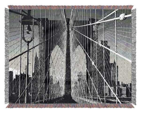 NYC Brooklyn Bridge Architect B n W Woven Blanket