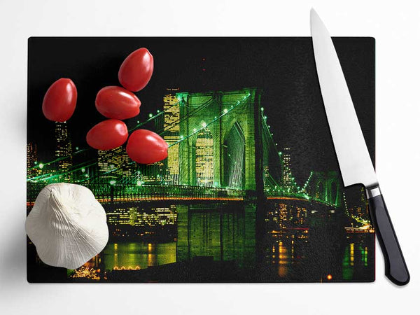 Nyc Brooklyn Bridge Green Hue Glass Chopping Board