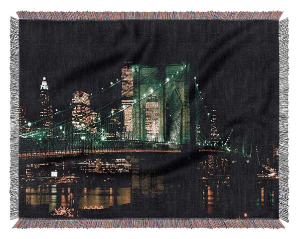 Nyc Brooklyn Bridge Green Hue Woven Blanket