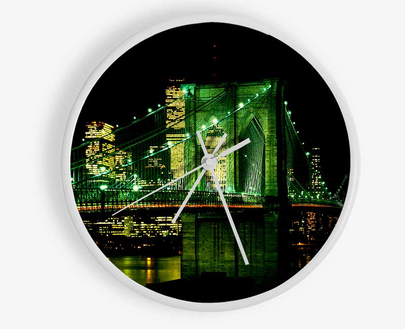 Nyc Brooklyn Bridge Green Hue Clock - Wallart-Direct UK