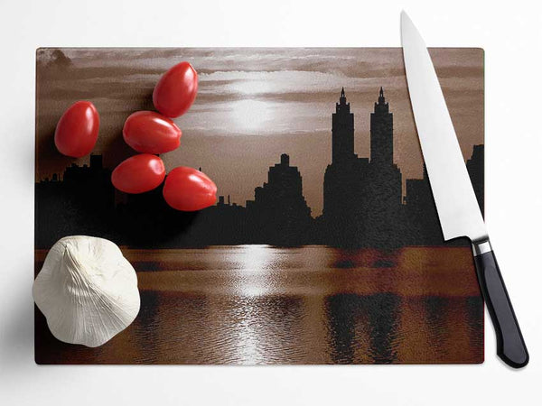 Nyc Brown Skyline Glass Chopping Board