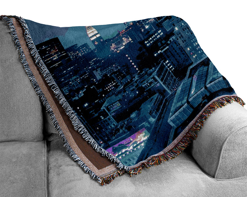 Nyc Empire State Building Afar Woven Blanket