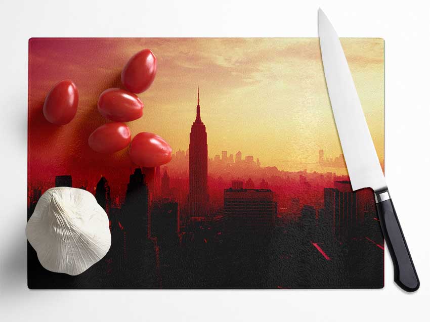 Nyc Empire State Building At Sunset Glass Chopping Board